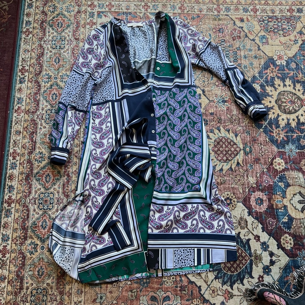 Loft Multicolor Patchwork Long Sleeve Midi Dress … - image 2